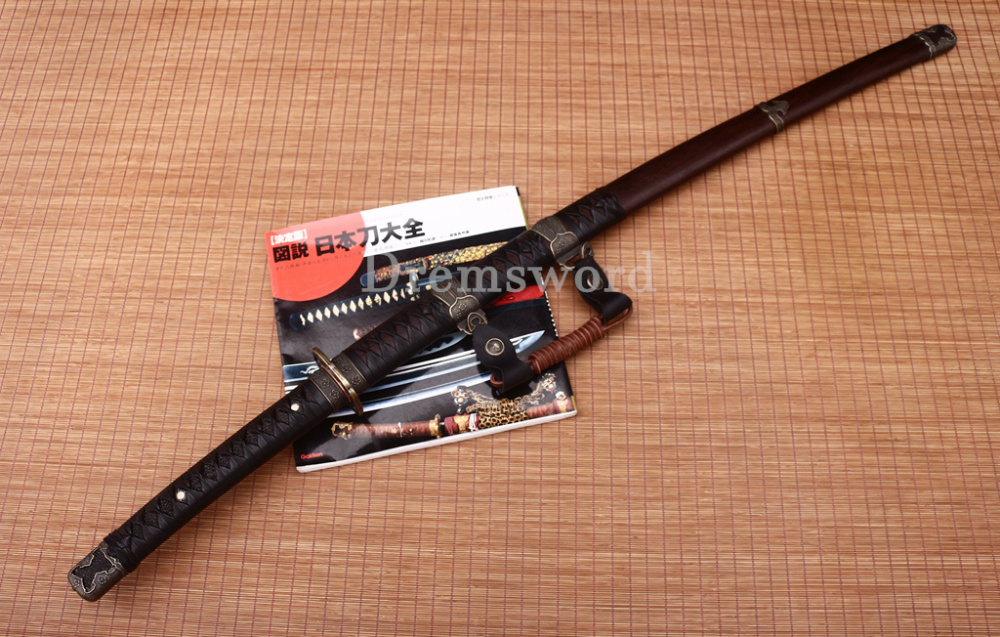 T10 Clay Tempered Tachi Japanese Samurai Katana Sword Real Hamon Rosewood Saya Shinogi Zukuri Full Tang Brown.