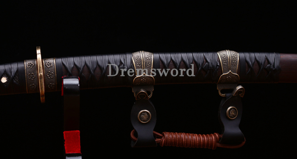 T10 Clay Tempered Tachi Japanese Samurai Katana Sword Real Hamon Rosewood Saya Shinogi Zukuri Full Tang Brown.