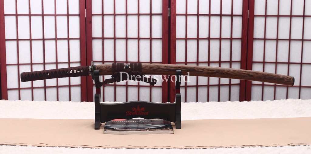 Hadori Polishing L6 Steel Clay Tempered Choji Hamon Katana Rosewood Saya Japanese Samurai Sword Shinogi-Zukuri Sword Brown