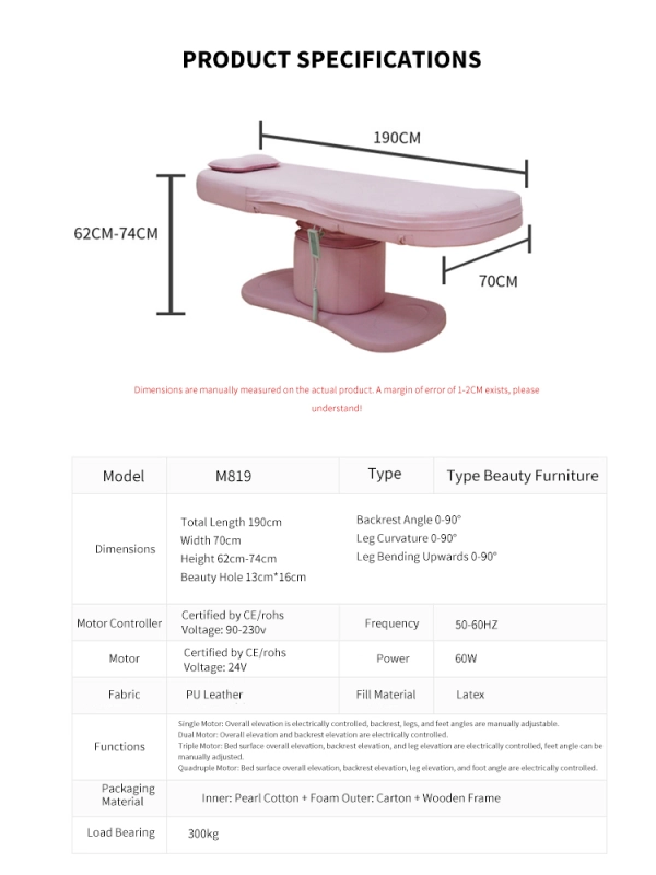 Electric beauty bed，Embroidery injection massage therapy bed tattoo micro whole bed 190*70*62cm---M819