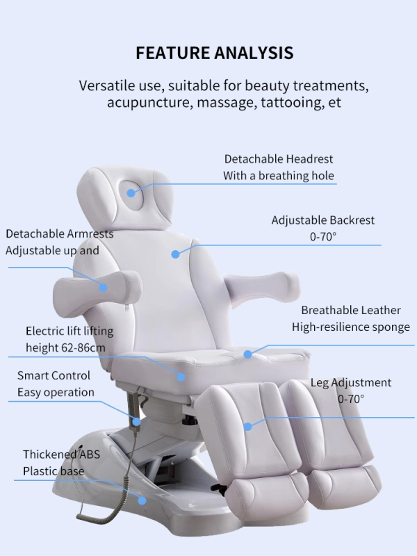 Electric beauty bed，Body massage split leg rotating tattoo embroidery chair 175*143*60cm---M817