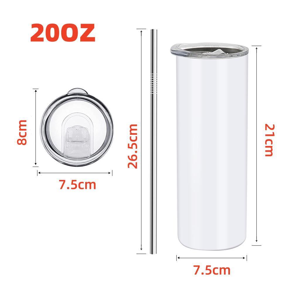 ALWin USA Warehouse Best Seller 20oz Sublimation Straight Tumblers with plastic straw, metal straw, rubber bottom and shrink wrap