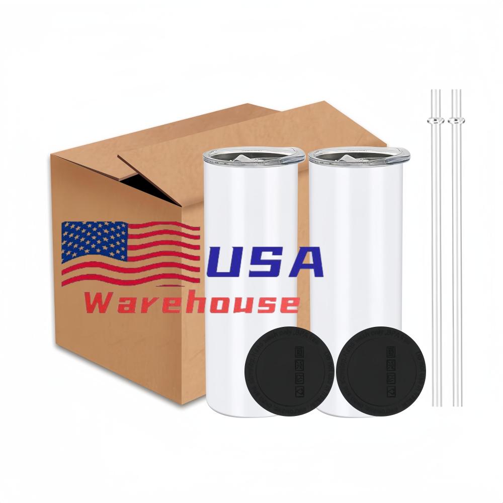 ALWin USA Warehouse Best Seller 20oz Sublimation Straight Tumblers with plastic straw, metal straw, rubber bottom and shrink wrap