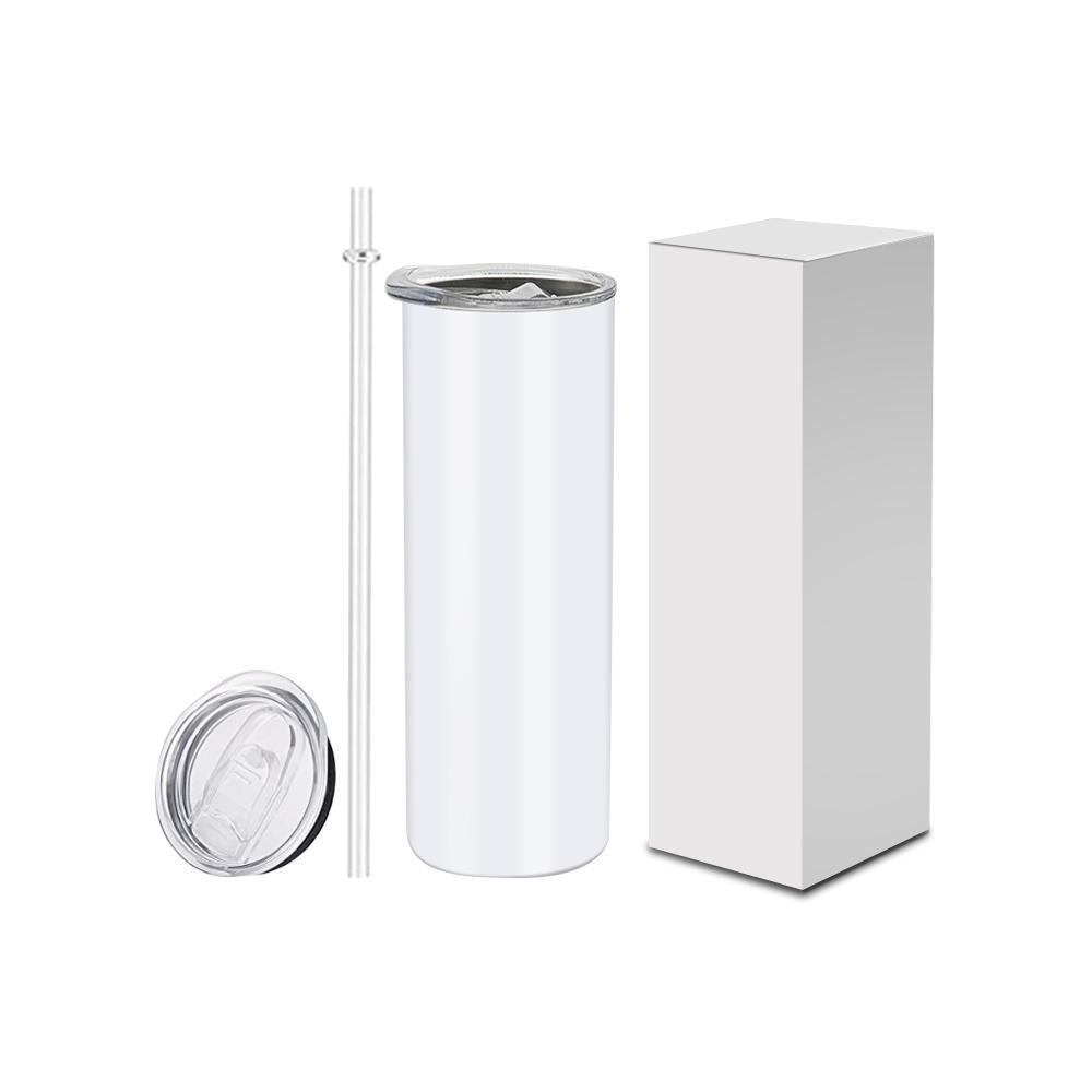 ALWin USA Warehouse Best Seller 20oz Sublimation Straight Tumblers with plastic straw, metal straw, rubber bottom and shrink wrap