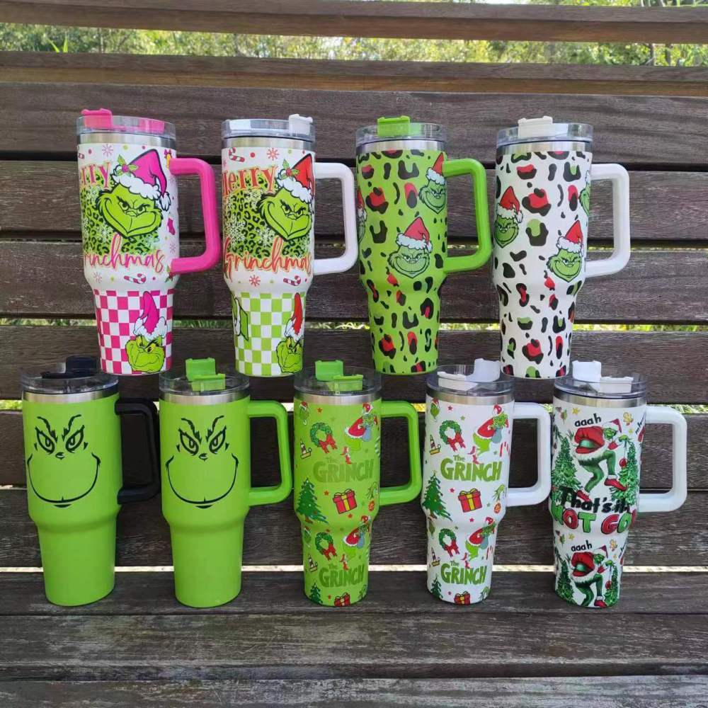 Alwin Christmas Grinch Valentine Design 40oz Stainless Steel Tumbler with Handle 3D Print Mix China Warehouse