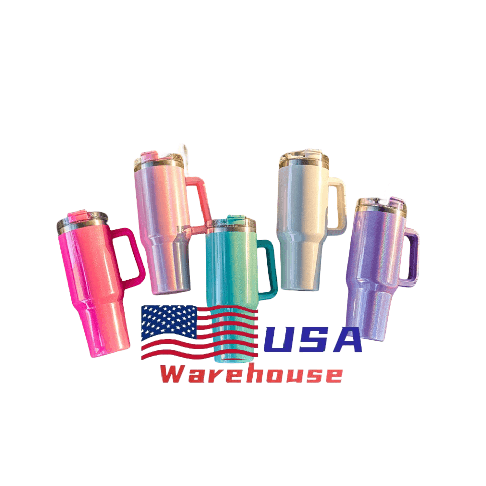 Alwin USA Warehouse 40oz Pure Color Sublimation Glitter Tumbler with Straw