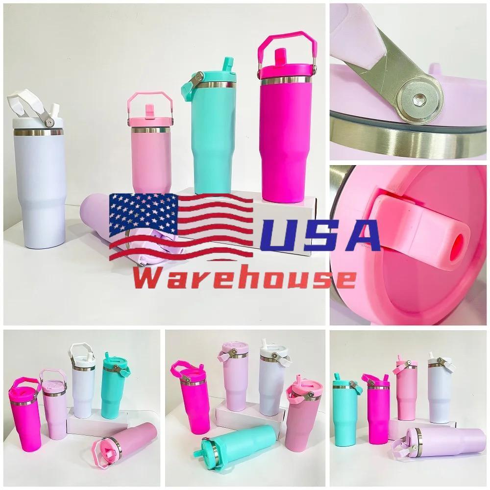 Alwin USA Warehouse RTS 30oz Stanley Style Sublimation Matte Macaron Flip Straw Bottle