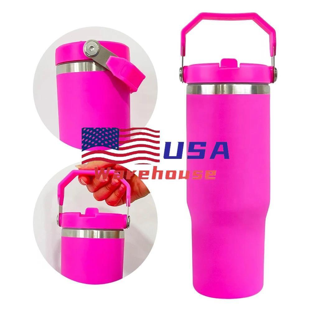 Alwin USA Warehouse RTS 30oz Stanley Style Sublimation Matte Macaron Flip Straw Bottle