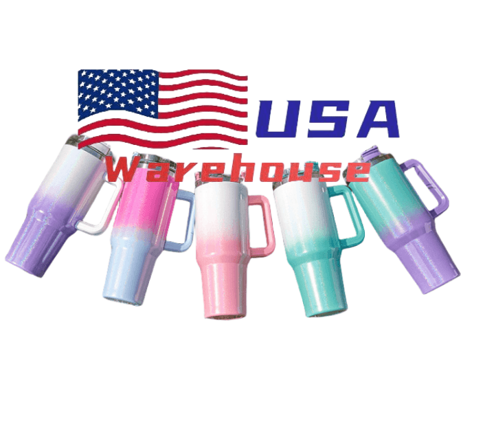 Alwin USA Warehouse 40oz Gradient Sublimation Glitter Tumbler with Straw