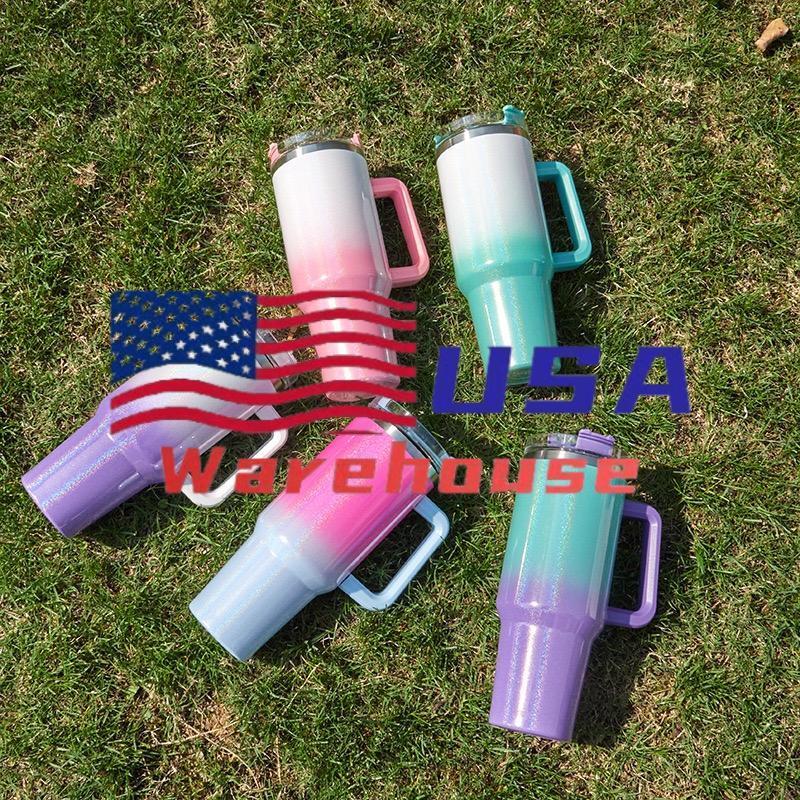 Alwin USA Warehouse 40oz Gradient Sublimation Glitter Tumbler with Straw