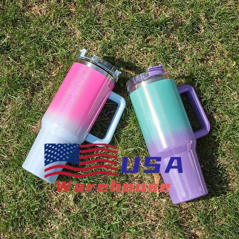 Alwin USA Warehouse 40oz Gradient Sublimation Glitter Tumbler with Straw