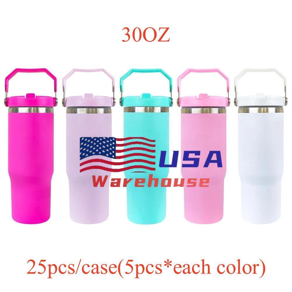 Alwin USA Warehouse RTS 30oz Stanley Style Sublimation Matte Macaron Flip Straw Bottle
