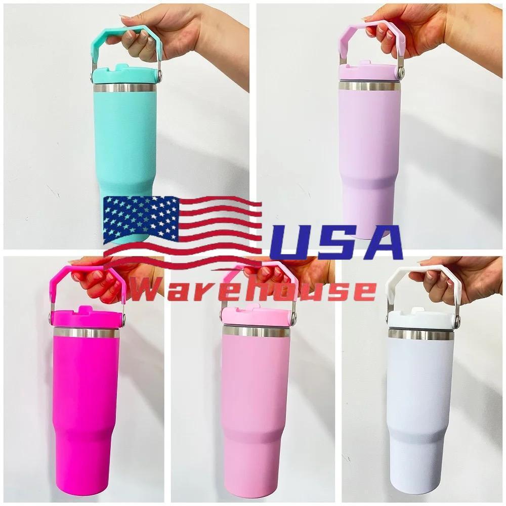 Alwin USA Warehouse RTS 30oz Stanley Style Sublimation Matte Macaron Flip Straw Bottle