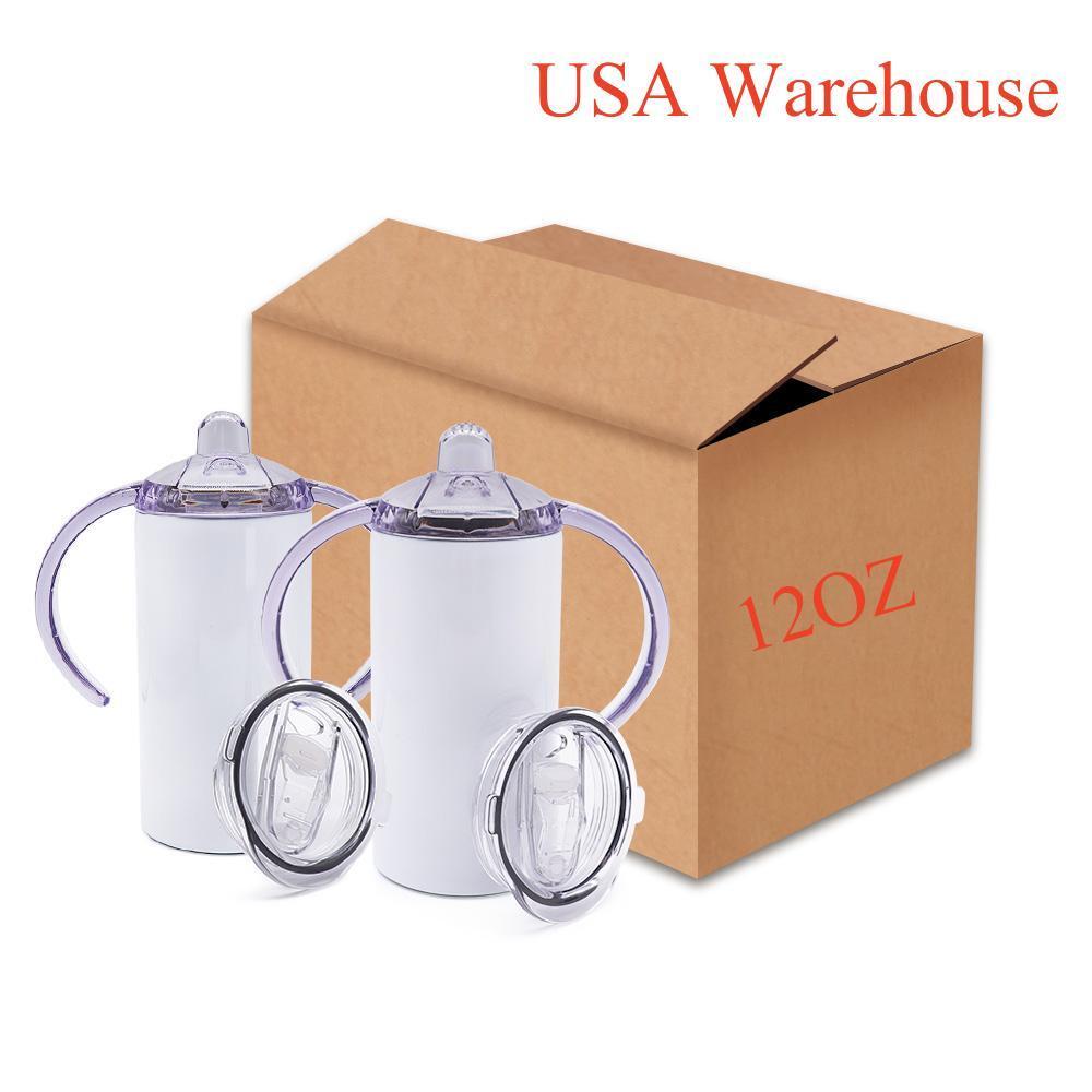 Alwin USA Warehouse 12oz Sublimation Sippy Cups with 2 Lids and Plastic Straw