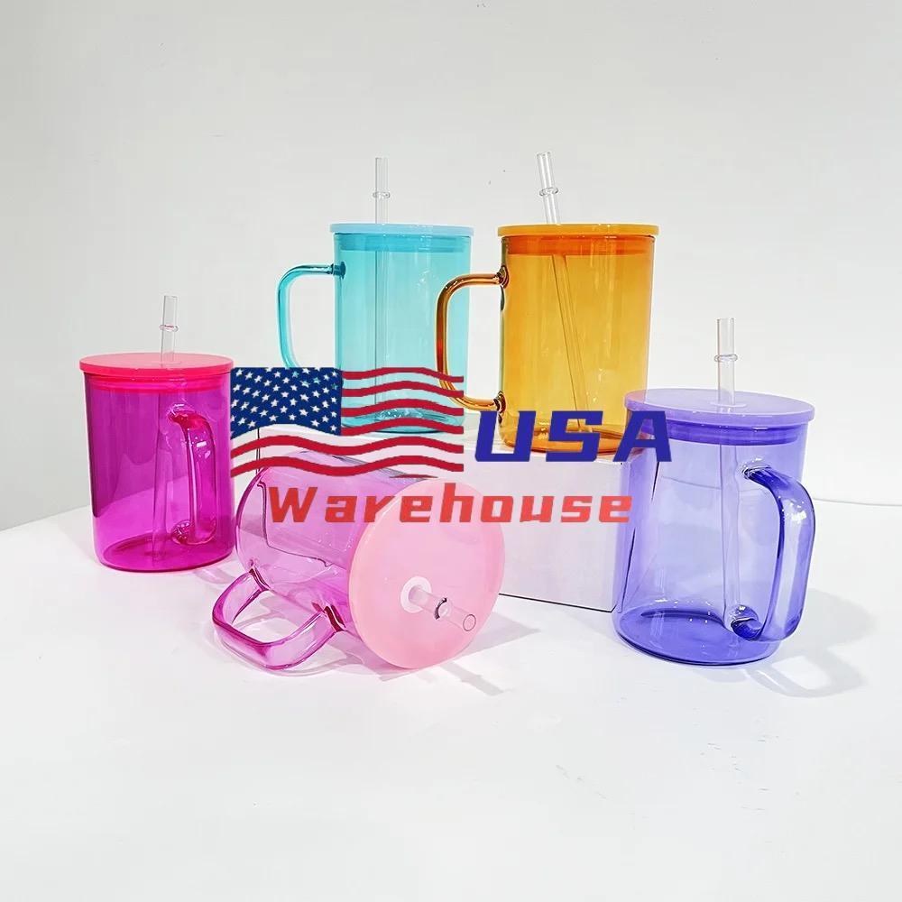 Alwin USA Warehouse 15oz Multi-color Glass with Handle and Straw