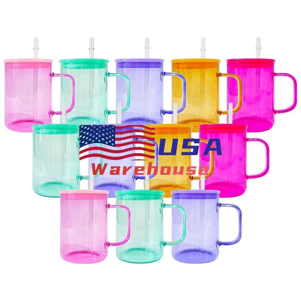 Alwin USA Warehouse 15oz Multi-color Glass with Handle and Straw