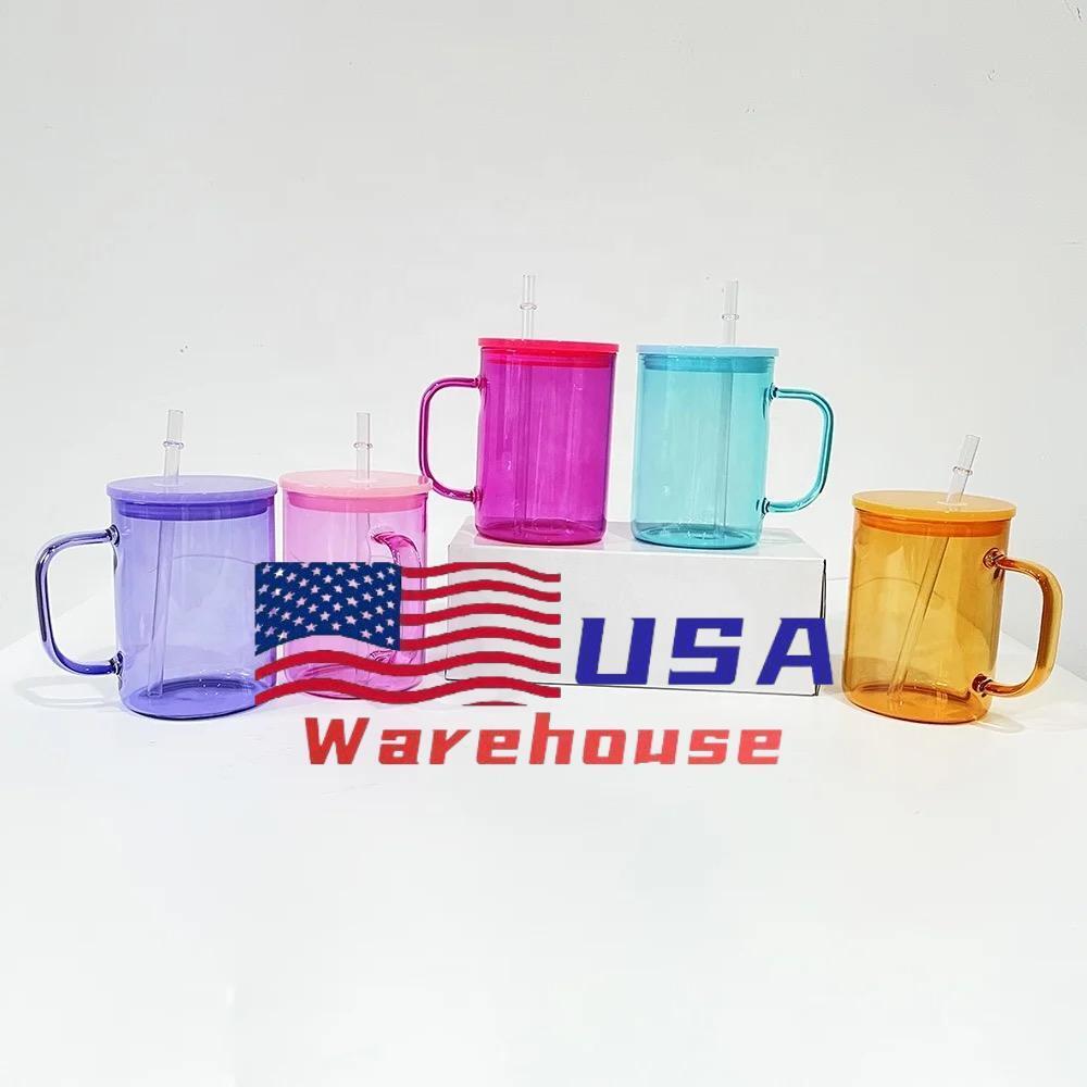 Alwin USA Warehouse 15oz Multi-color Glass with Handle and Straw