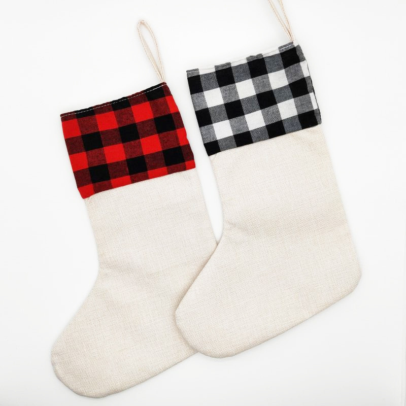 Alwin Christmas Sublimation Plaid Stocking China Warehouse Air Shipping