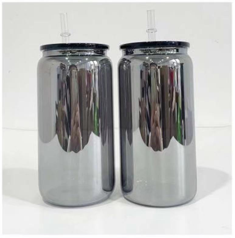 Alwin 16oz glass can for vinyl and uv /dtf wraps man- middle night black mirror plated