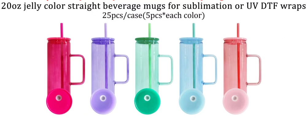 Alwin 20oz Jelly Color Straight Beverage Mug For Sublimation or UV DTF Wraps Mix color