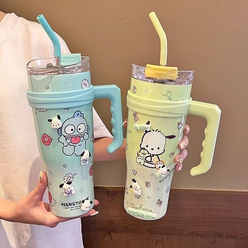 Alwin Sanliou 1200ml large capacity thermal insulation Cup HelloKatie Kulumi high face value children male and female students straw cup stainless steel water Cup China Warehouse