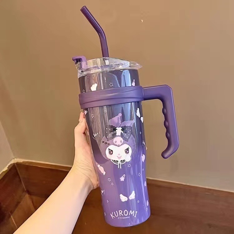 Alwin Sanliou 1200ml large capacity thermal insulation Cup HelloKatie Kulumi high face value children male and female students straw cup stainless steel water Cup China Warehouse