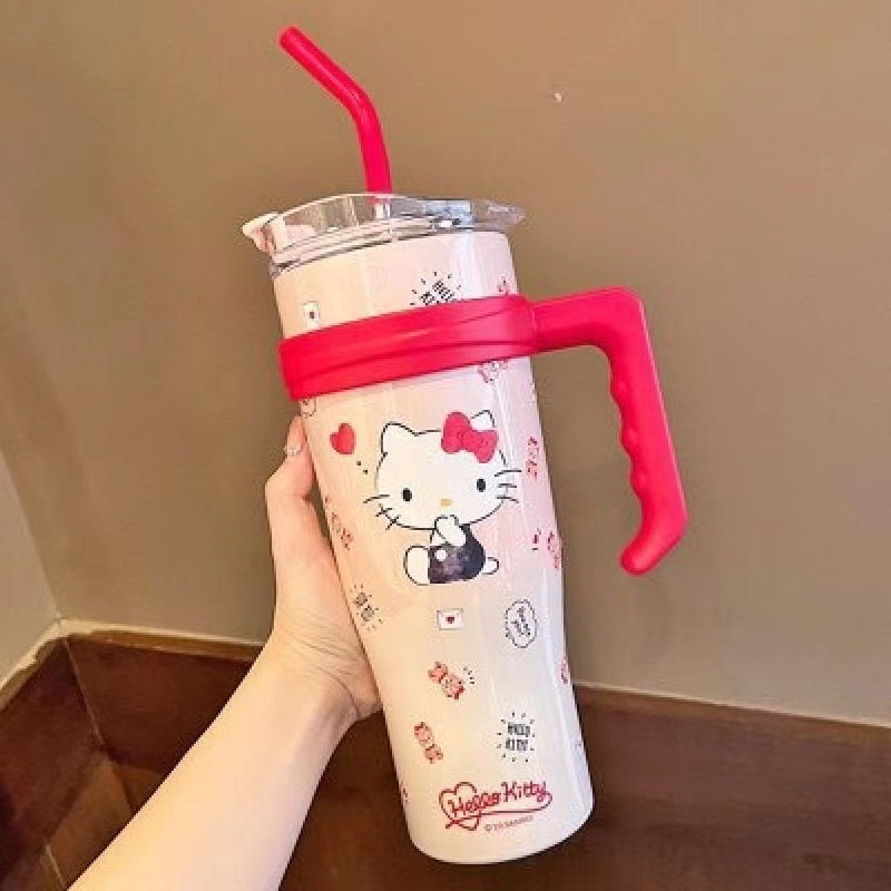 Alwin Sanliou 1200ml large capacity thermal insulation Cup HelloKatie Kulumi high face value children male and female students straw cup stainless steel water Cup China Warehouse