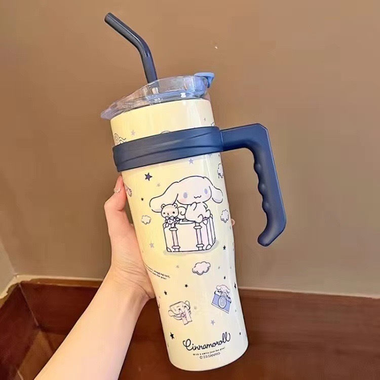 Alwin Sanliou 1200ml large capacity thermal insulation Cup HelloKatie Kulumi high face value children male and female students straw cup stainless steel water Cup China Warehouse