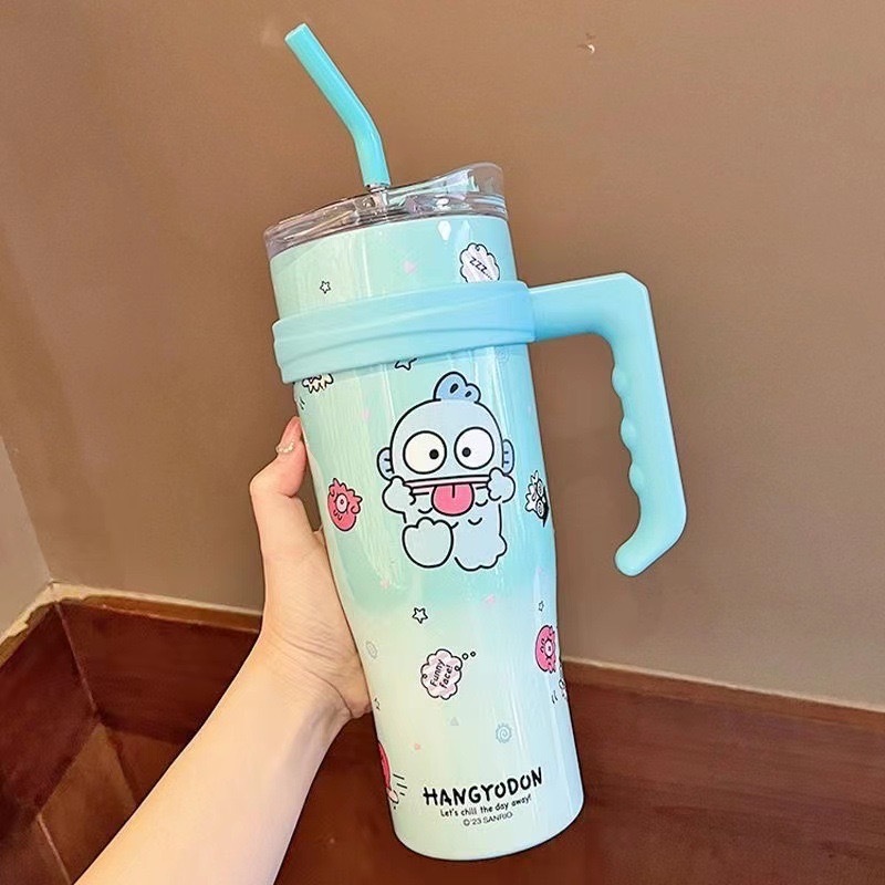 Alwin Sanliou 1200ml large capacity thermal insulation Cup HelloKatie Kulumi high face value children male and female students straw cup stainless steel water Cup China Warehouse