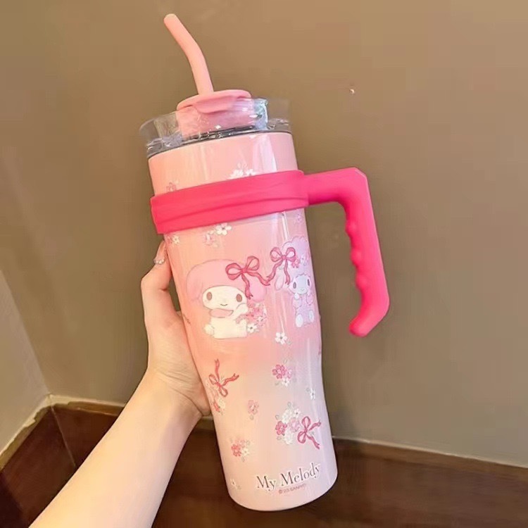 Alwin Sanliou 1200ml large capacity thermal insulation Cup HelloKatie Kulumi high face value children male and female students straw cup stainless steel water Cup China Warehouse