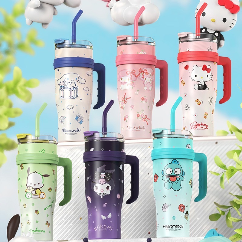 Alwin Sanliou 1200ml large capacity thermal insulation Cup HelloKatie Kulumi high face value children male and female students straw cup stainless steel water Cup China Warehouse