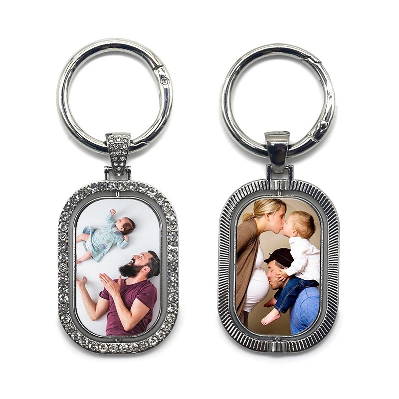 Alwin Sublimation double sided printing rotating diamond studded metal keychain China