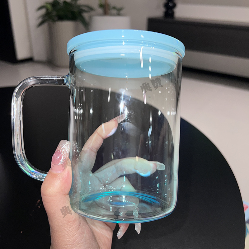 Alwin 17oz Sublimation Transparent Gradient Glass Mug with Handle USA RTS