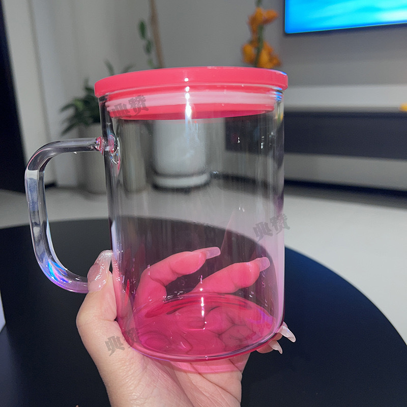 Alwin 17oz Sublimation Transparent Gradient Glass Mug with Handle USA RTS