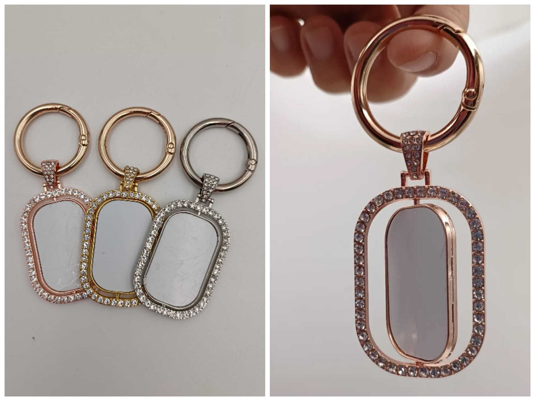 Alwin Sublimation double sided printing rotating diamond studded metal keychain China