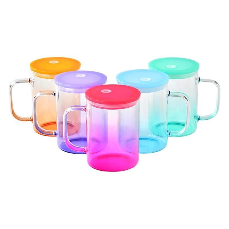 Alwin 17oz Sublimation Transparent Gradient Glass Mug with Handle USA RTS