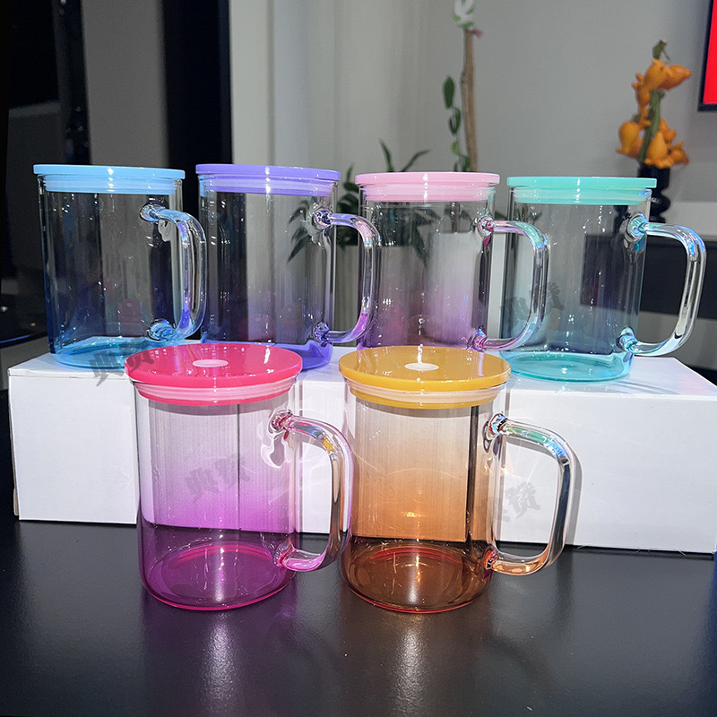 Alwin 17oz Sublimation Transparent Gradient Glass Mug with Handle USA RTS