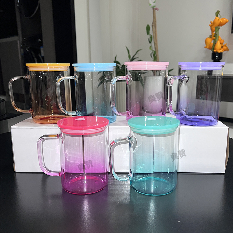 Alwin 17oz Sublimation Transparent Gradient Glass Mug with Handle USA RTS