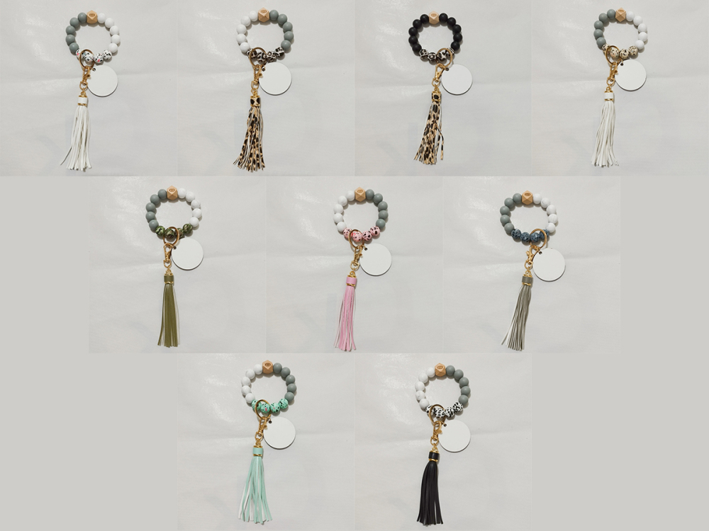 Alwin China RTS Silicone Personalised Key Chain Bracelet Wristlet Key Ring with Leather Tassel