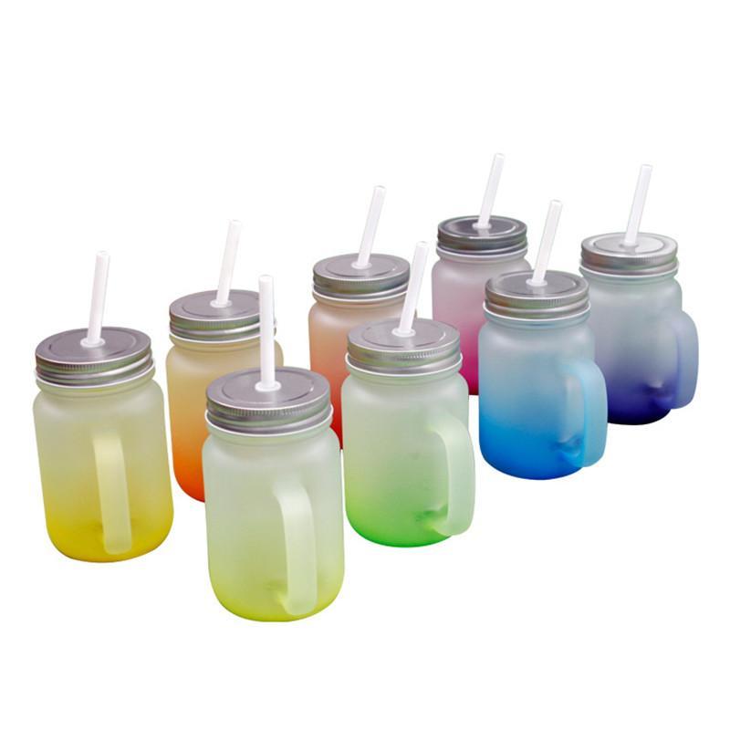 Alwin USA RTS 36pcs 15oz Mixed Colors Gradient Sublimation Mason Glass Jars with Handle & Lid