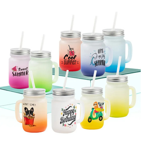 Alwin USA RTS 36pcs 15oz Mixed Colors Gradient Sublimation Mason Glass Jars with Handle & Lid