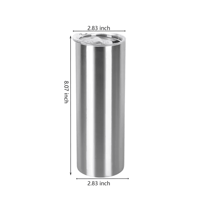 Alwin USA RTS 20oz Stainless Steel Silver Skinny Straight Tumbler Double Wall