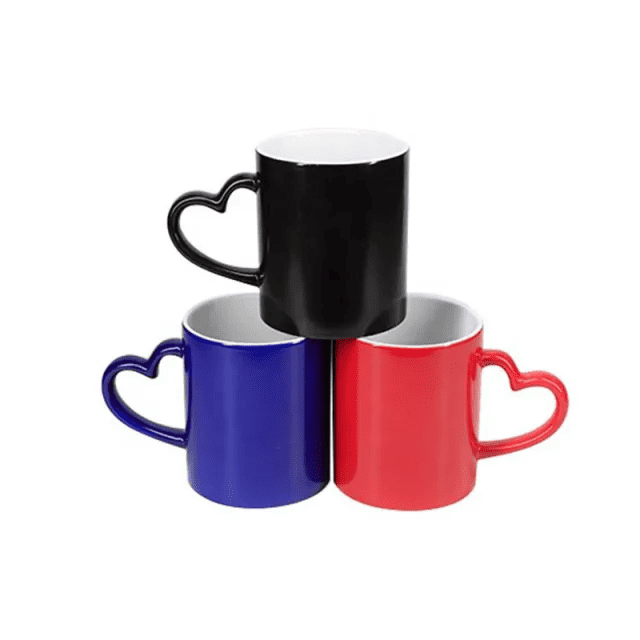 Alwin USA RTS 11oz Color Changing Ceramic Coffee Mug with Heart Shape Handle