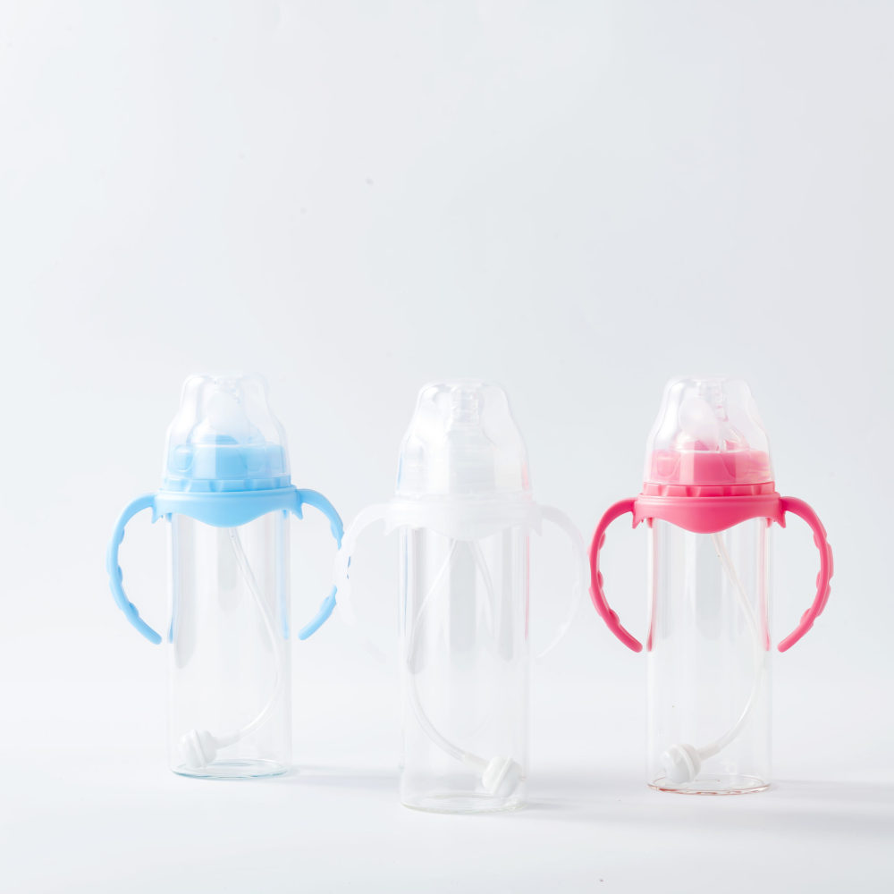 Alwin USA RTS 30pcs 8oz Sublimation Baby Feeding Glass Sippy Cup with Handle
