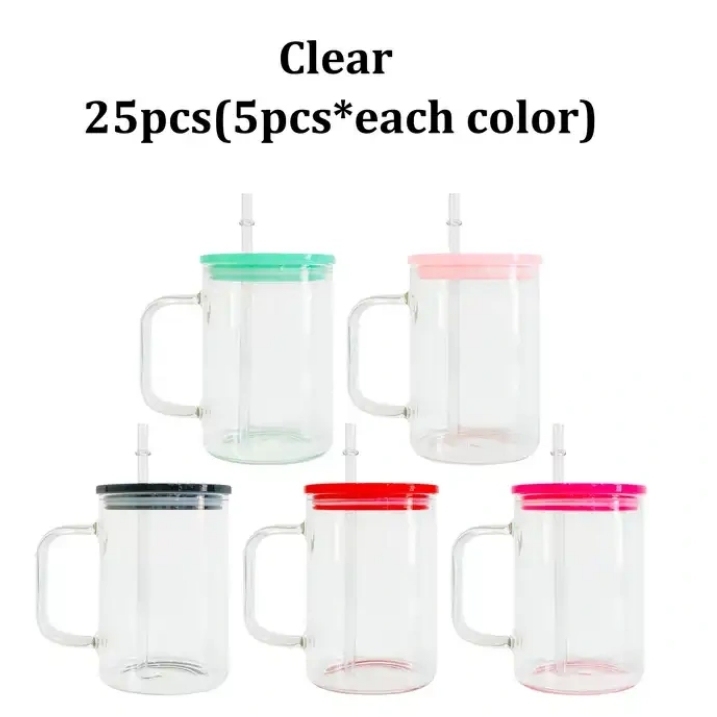 Alwin US RTS 17oz Sublimation Glass Mug with Colored Plastic Lid Free Shipping (25PCS)