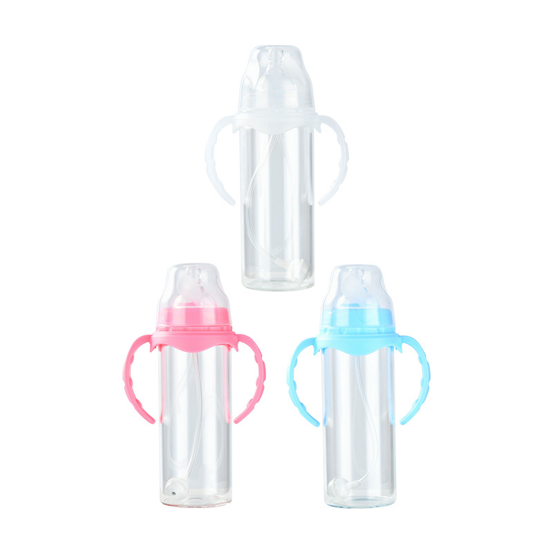 Alwin USA RTS 30pcs 8oz Sublimation Baby Feeding Glass Sippy Cup with Handle