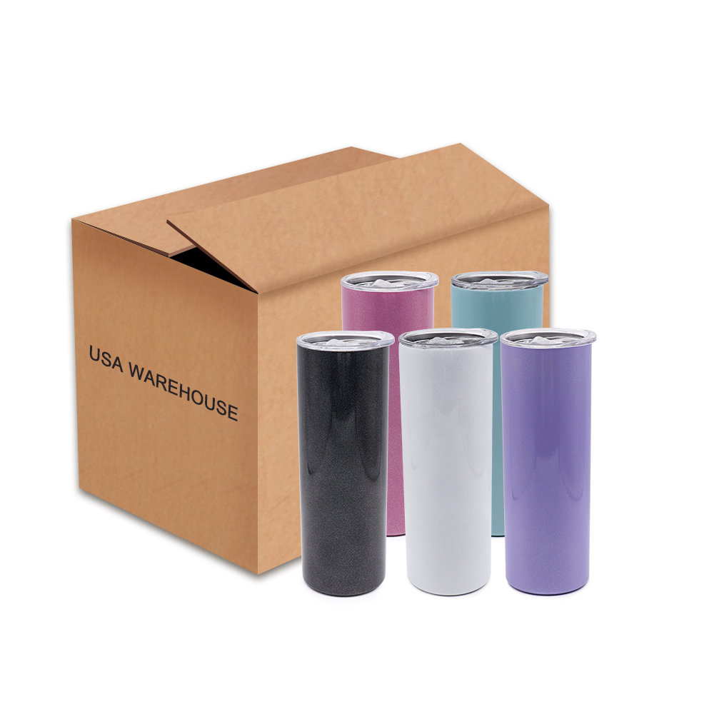 Alwin USA RTS 20oz White/Mixed color Glitter Skinny Sublimation Tumbler