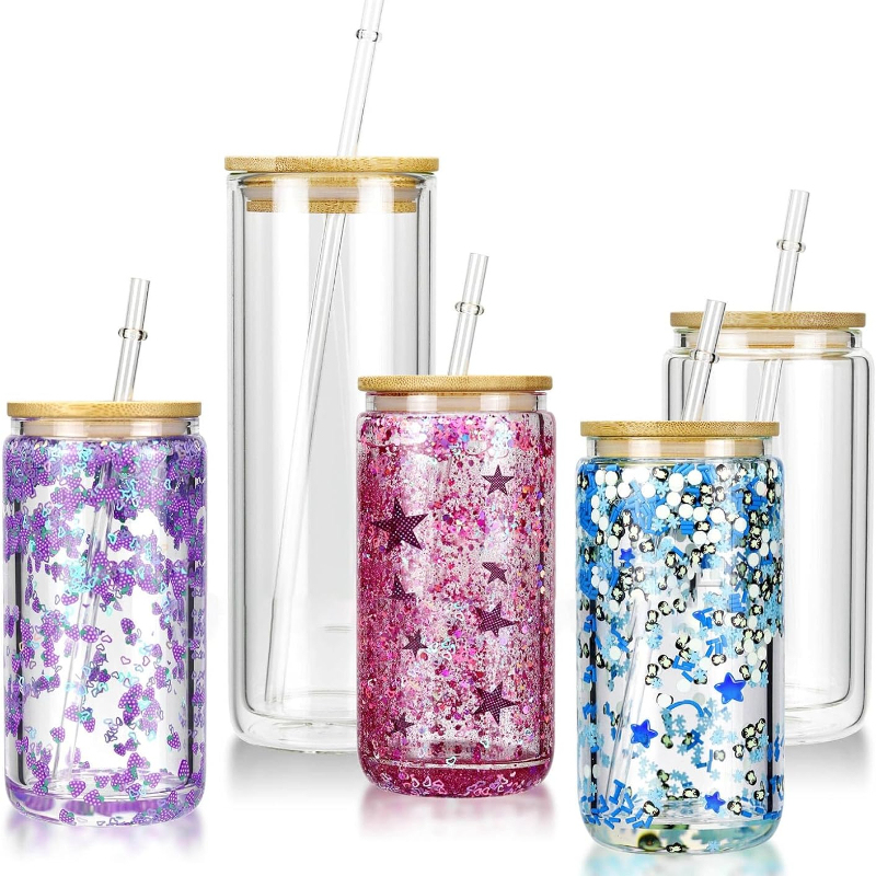 Alwin US warehouse 12oz/16oz/20oz Snowglobe Can Glass Double Wall Glass Tumbler Pre-Drilled