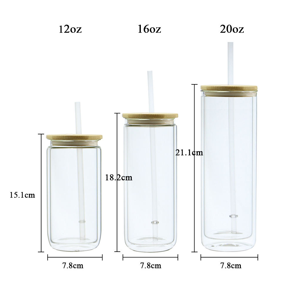 Alwin US warehouse 12oz/16oz/20oz Snowglobe Can Glass Double Wall Glass Tumbler Pre-Drilled