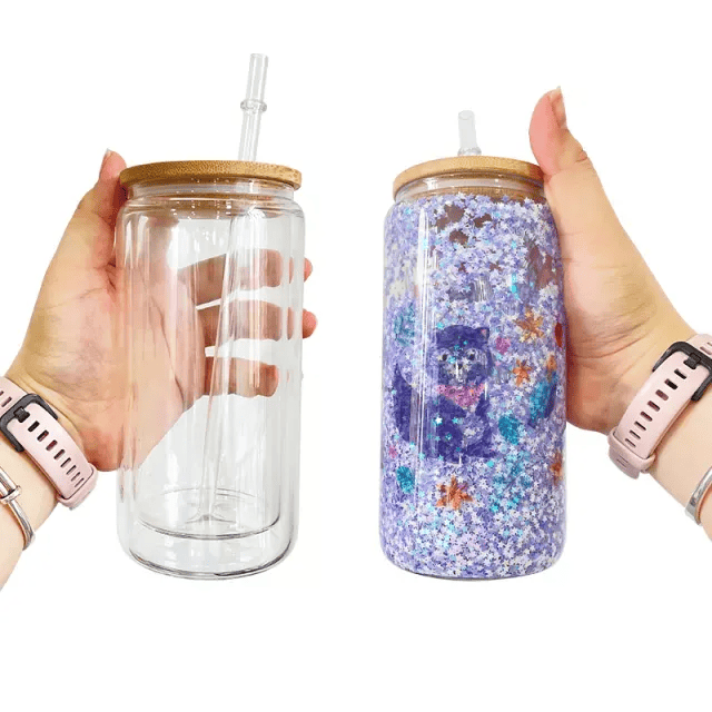 Alwin US warehouse 12oz/16oz/20oz Snowglobe Can Glass Double Wall Glass Tumbler Pre-Drilled